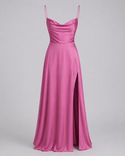 Women's Cowl-Neck Maxi Evening Gown with Side Slit