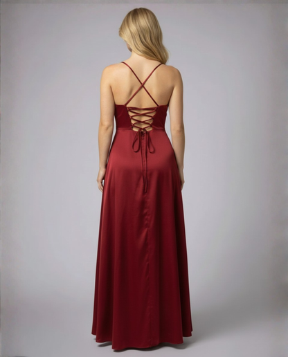 Women's Cowl-Neck Maxi Evening Gown with Side Slit