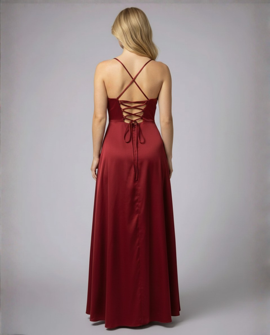 Women's Cowl-Neck Maxi Evening Gown with Side Slit