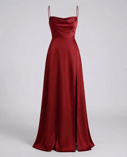 Women's Cowl-Neck Maxi Evening Gown with Side Slit