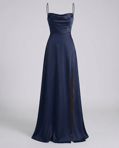 Women's Cowl-Neck Maxi Evening Gown with Side Slit