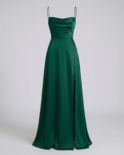 Women's Cowl-Neck Maxi Evening Gown with Side Slit