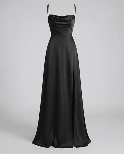 Women's Cowl-Neck Maxi Evening Gown with Side Slit