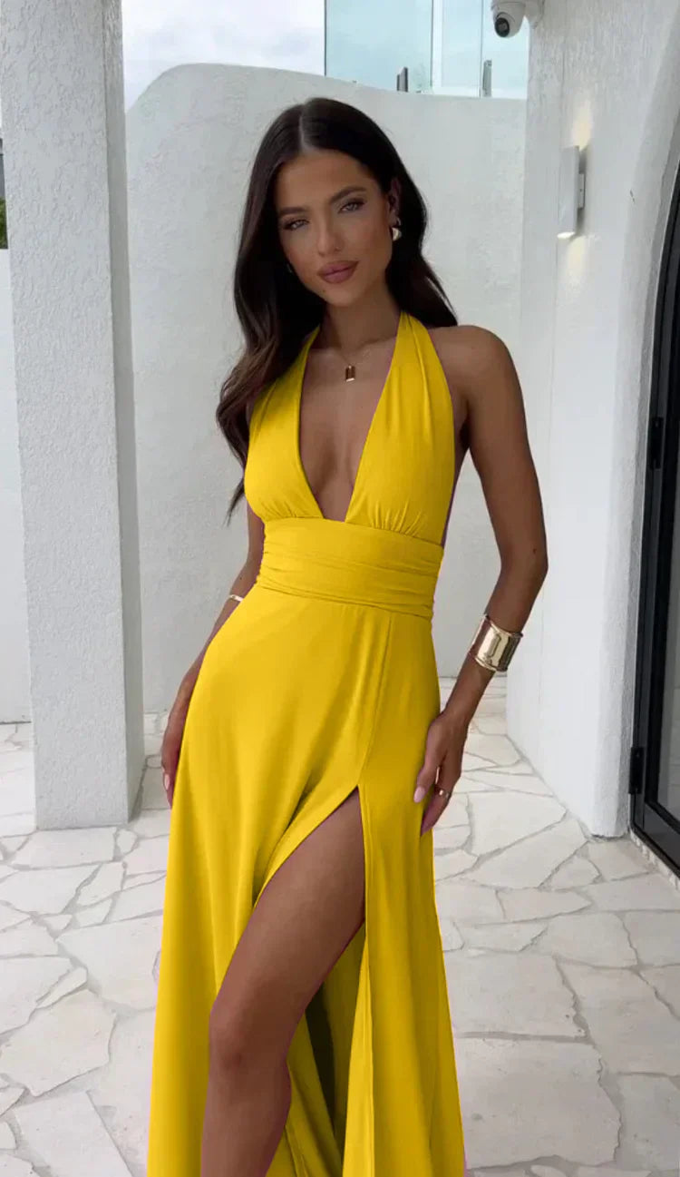 Women's Deep V-Neck Halter Maxi Dress