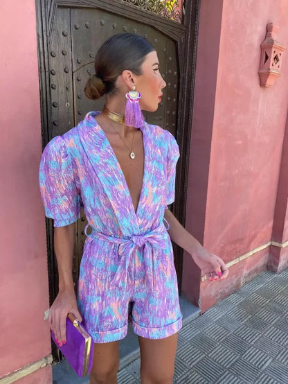 Women's Deep V-Neck Printed Romper