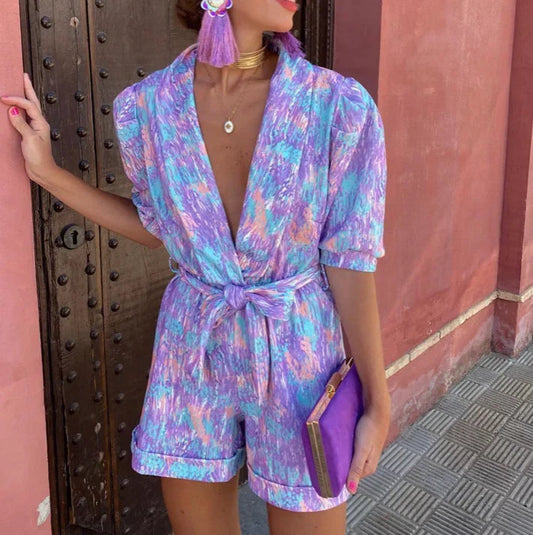 Women's Deep V-Neck Printed Romper