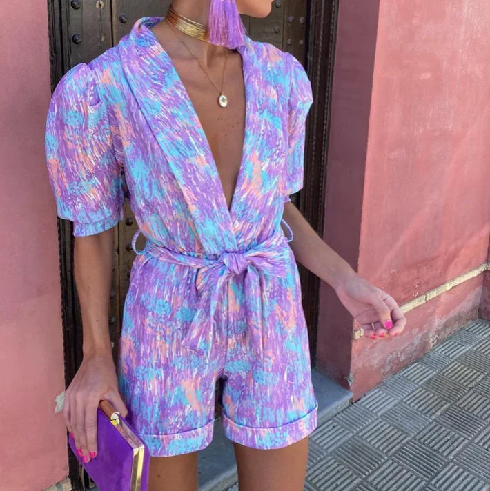 Women's Deep V-Neck Printed Romper