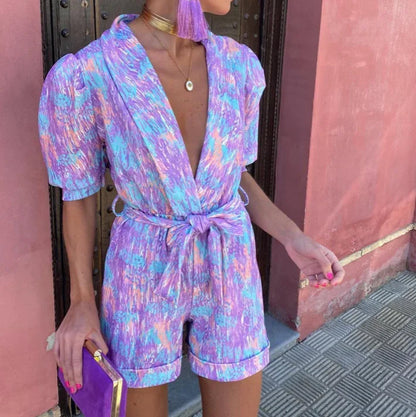 Women's Deep V-Neck Printed Romper