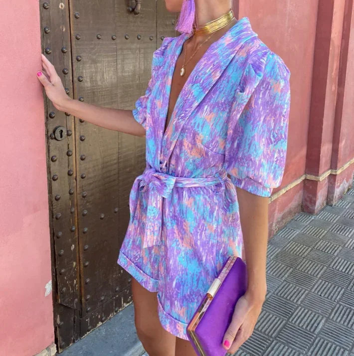 Women's Deep V-Neck Printed Romper