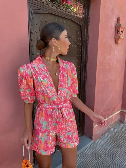 Women's Deep V-Neck Printed Romper