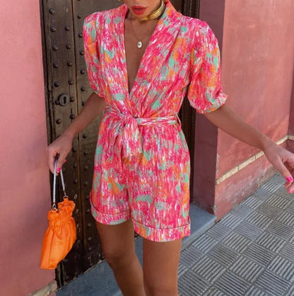 Women's Deep V-Neck Printed Romper