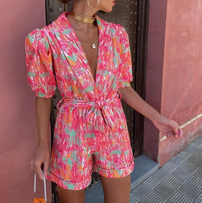 Women's Deep V-Neck Printed Romper