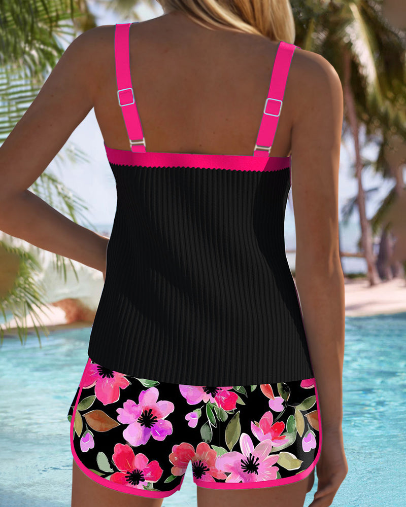 Women's Floral Tankini Set with Tummy Control