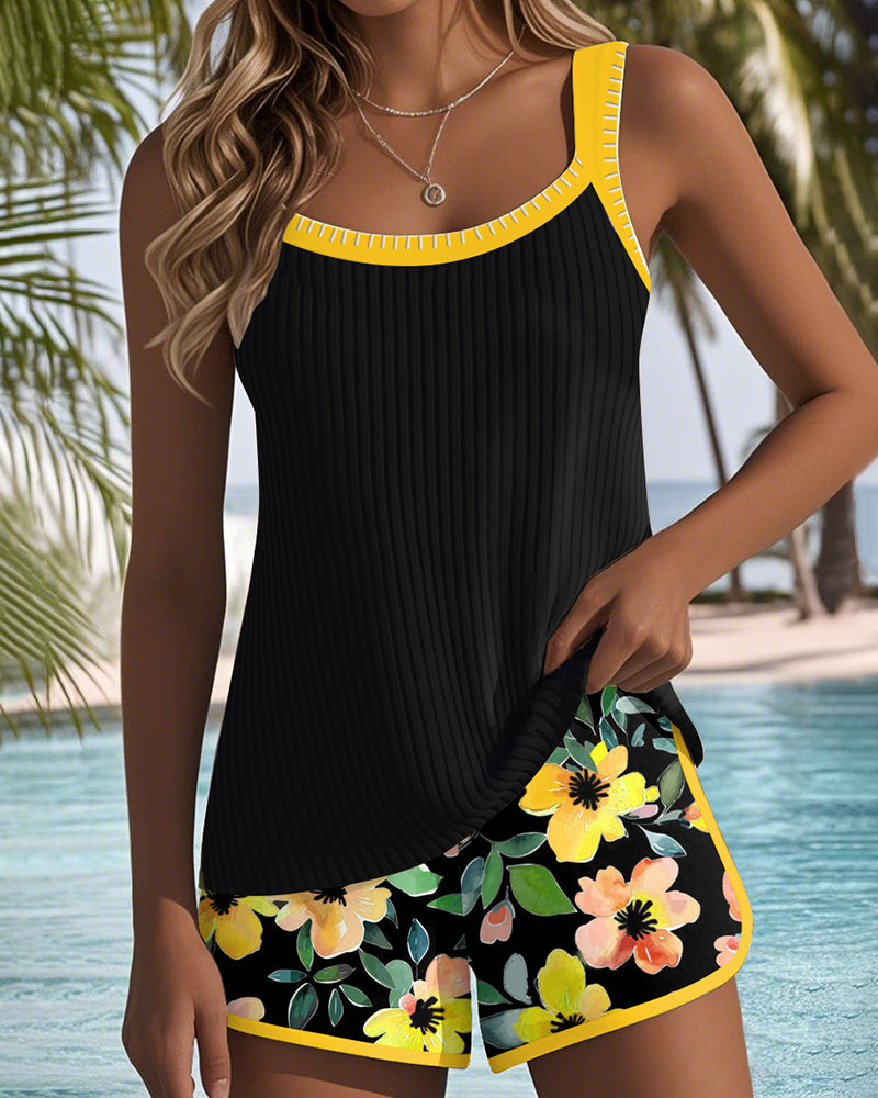 Women's Floral Tankini Set with Tummy Control