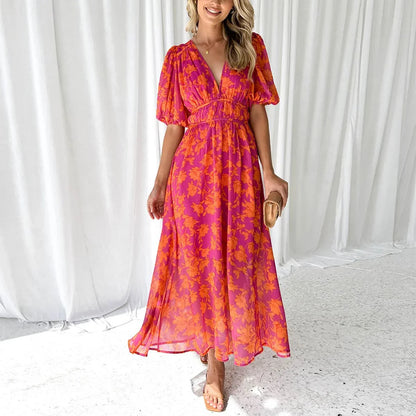 Women's Floral V-Neck Midi Dress