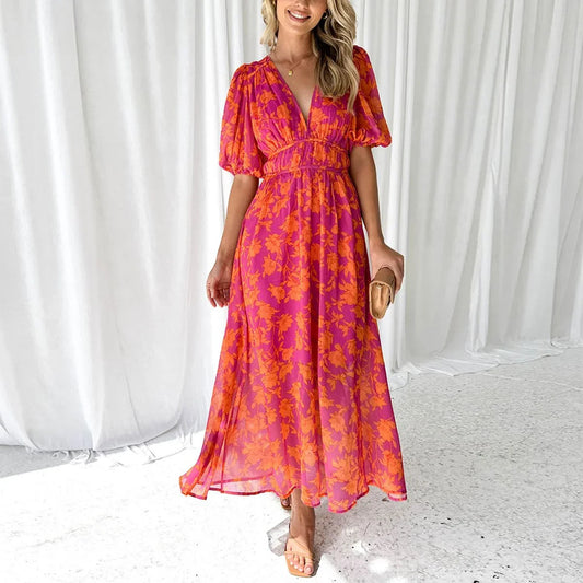 Women's Floral V-Neck Midi Dress