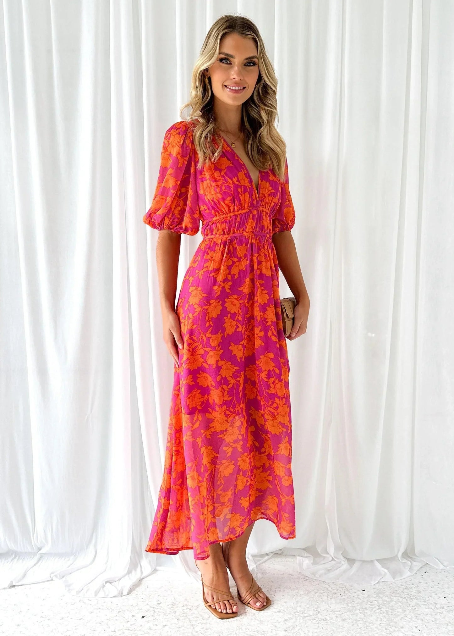 Women's Floral V-Neck Midi Dress