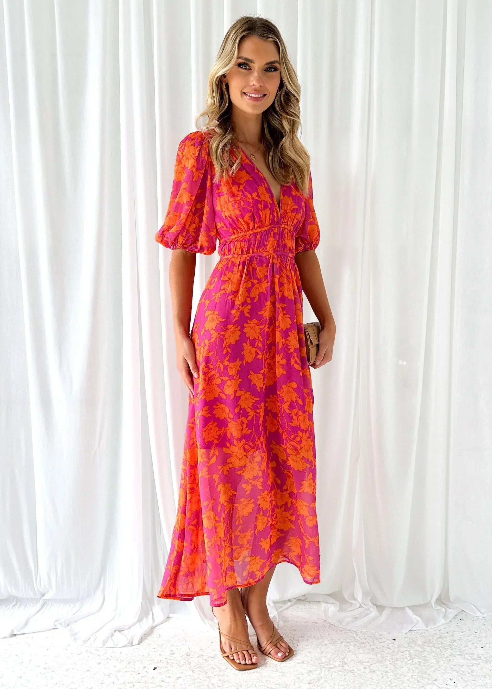 Women's Floral V-Neck Midi Dress
