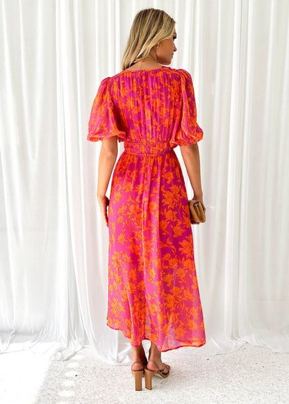 Women's Floral V-Neck Midi Dress