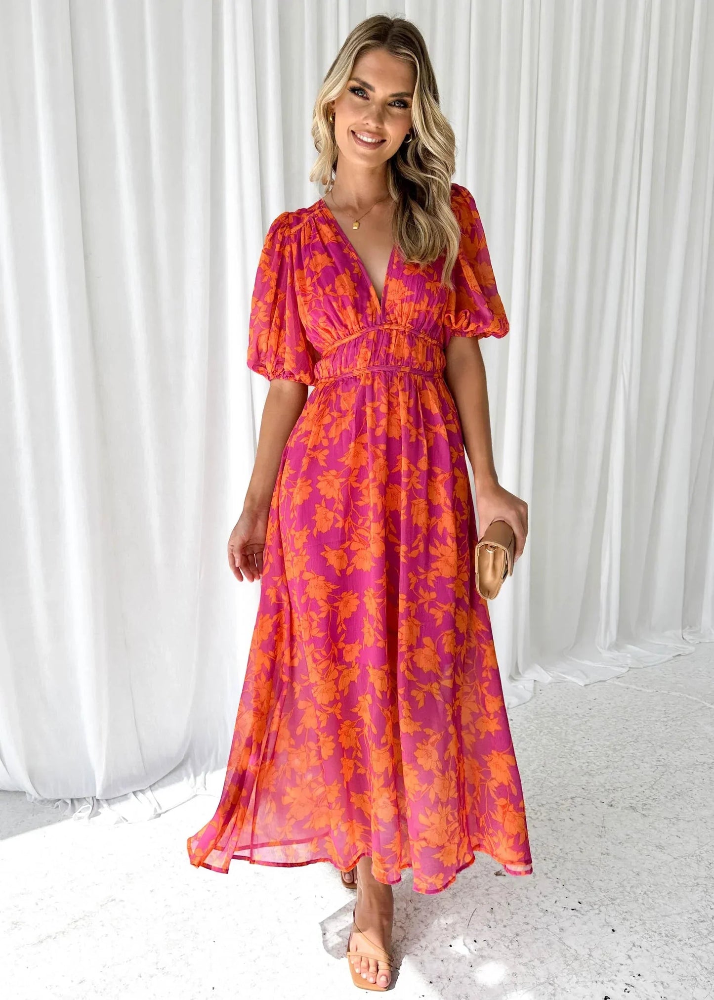 Women's Floral V-Neck Midi Dress