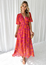 Women's Floral V-Neck Midi Dress