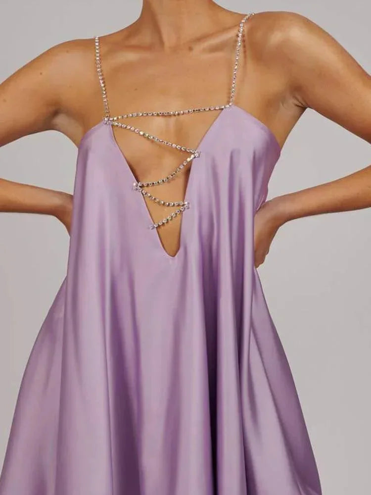 Women's Flowy Mini Dress with Crystal Straps