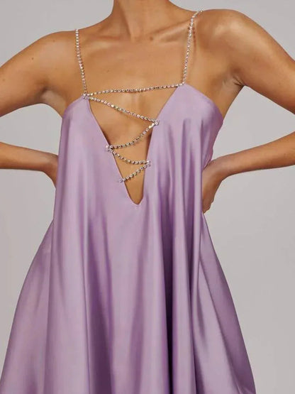 Women's Flowy Mini Dress with Crystal Straps