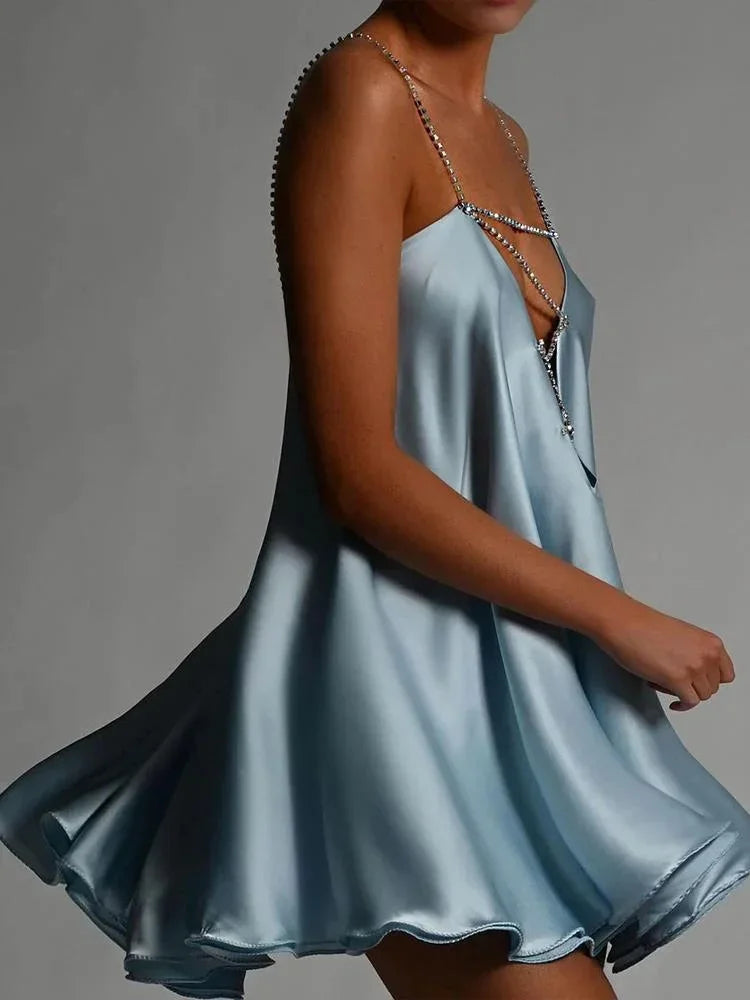 Women's Flowy Mini Dress with Crystal Straps