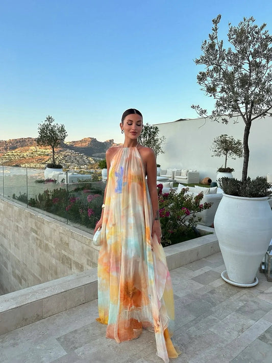 Women's Halter-Neck Maxi Dress with Open Back