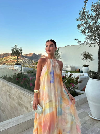 Women's Halter-Neck Maxi Dress with Open Back