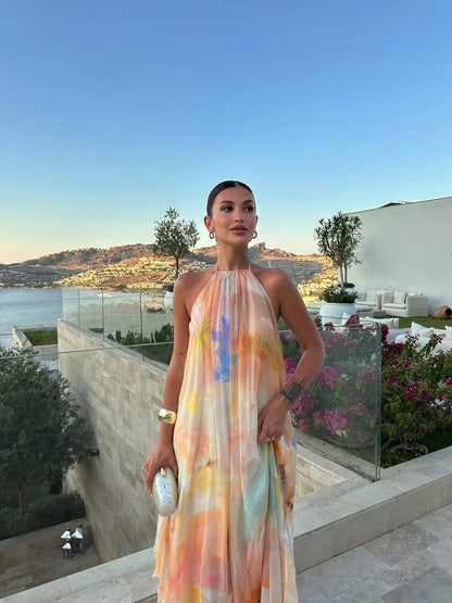 Women's Halter-Neck Maxi Dress with Open Back