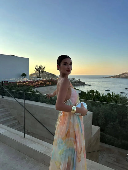 Women's Halter-Neck Maxi Dress with Open Back