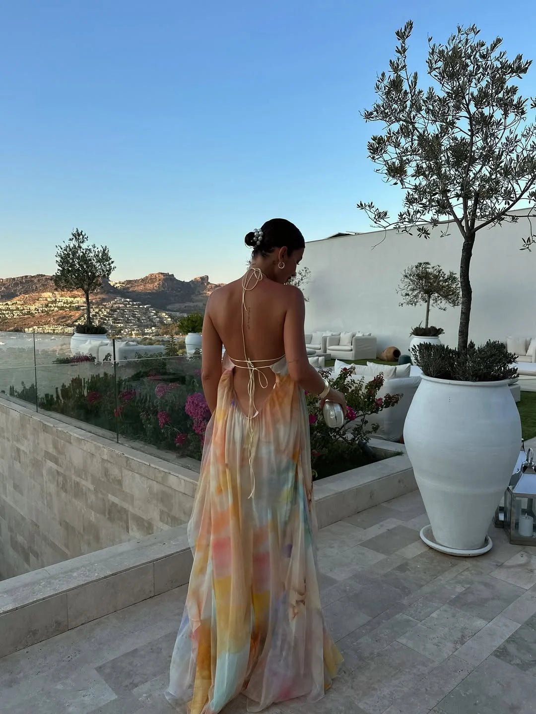 Women's Halter-Neck Maxi Dress with Open Back