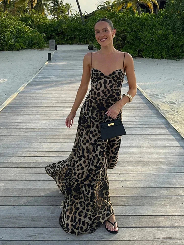 Women's Leopard-Print Spaghetti-Strap Maxi Dress