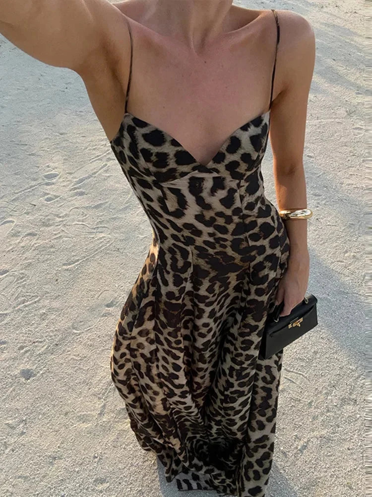 Women's Leopard-Print Spaghetti-Strap Maxi Dress