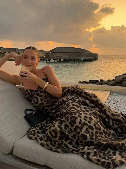 Women's Leopard-Print Spaghetti-Strap Maxi Dress