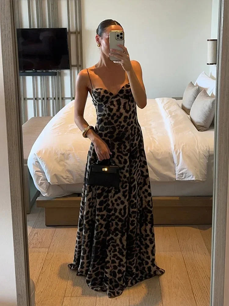 Women's Leopard-Print Spaghetti-Strap Maxi Dress
