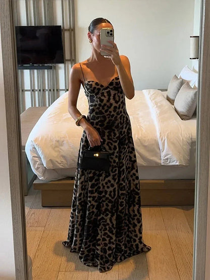 Women's Leopard-Print Spaghetti-Strap Maxi Dress