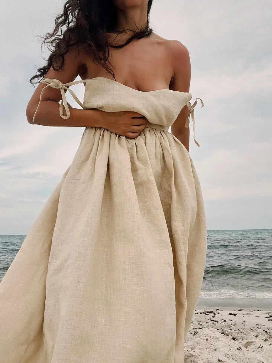 Women's Open-Back Maxi Dress with Tie Straps