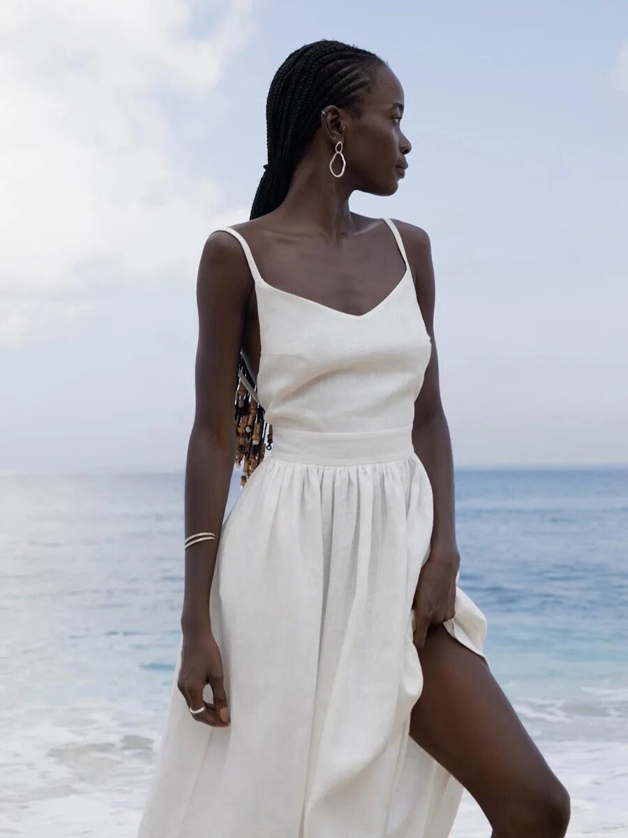 Women's Open-Back Maxi Dress with Tie Straps