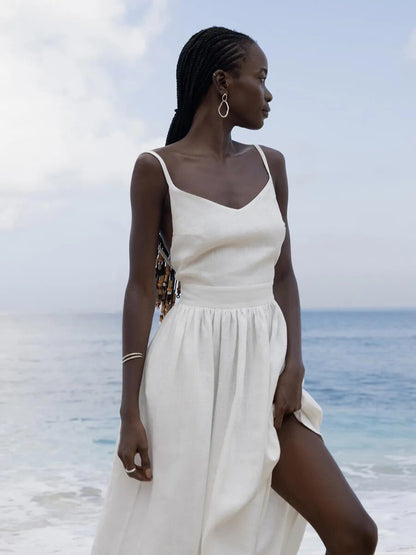 Women's Open-Back Maxi Dress with Tie Straps