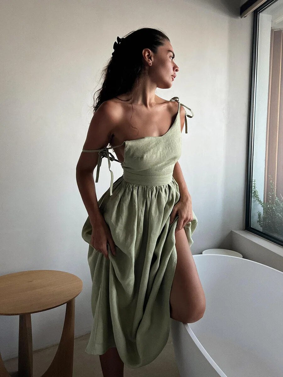Women's Open-Back Maxi Dress with Tie Straps