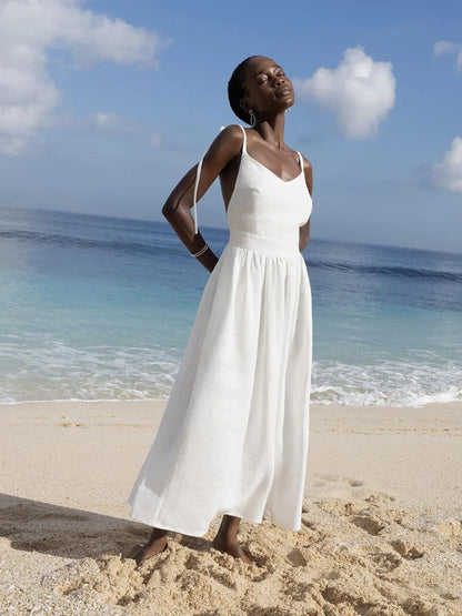Women's Open-Back Maxi Dress with Tie Straps