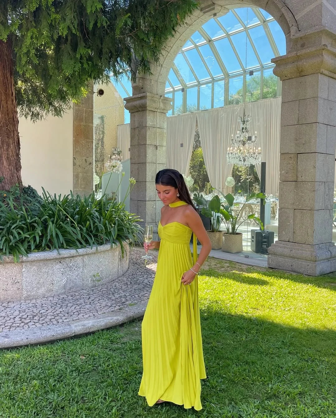 Women's Pleated Halter-Neck Evening Gown