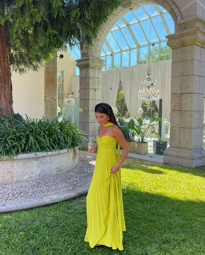 Women's Pleated Halter-Neck Evening Gown