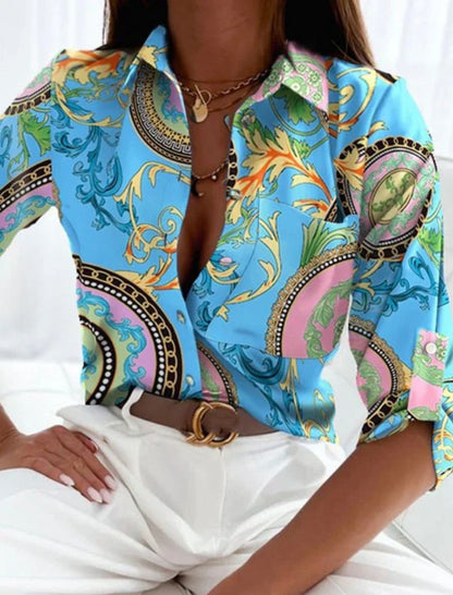 Women's Printed Button-Down Blouse