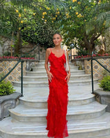 Women's Ruffle Maxi Dress with Open Back