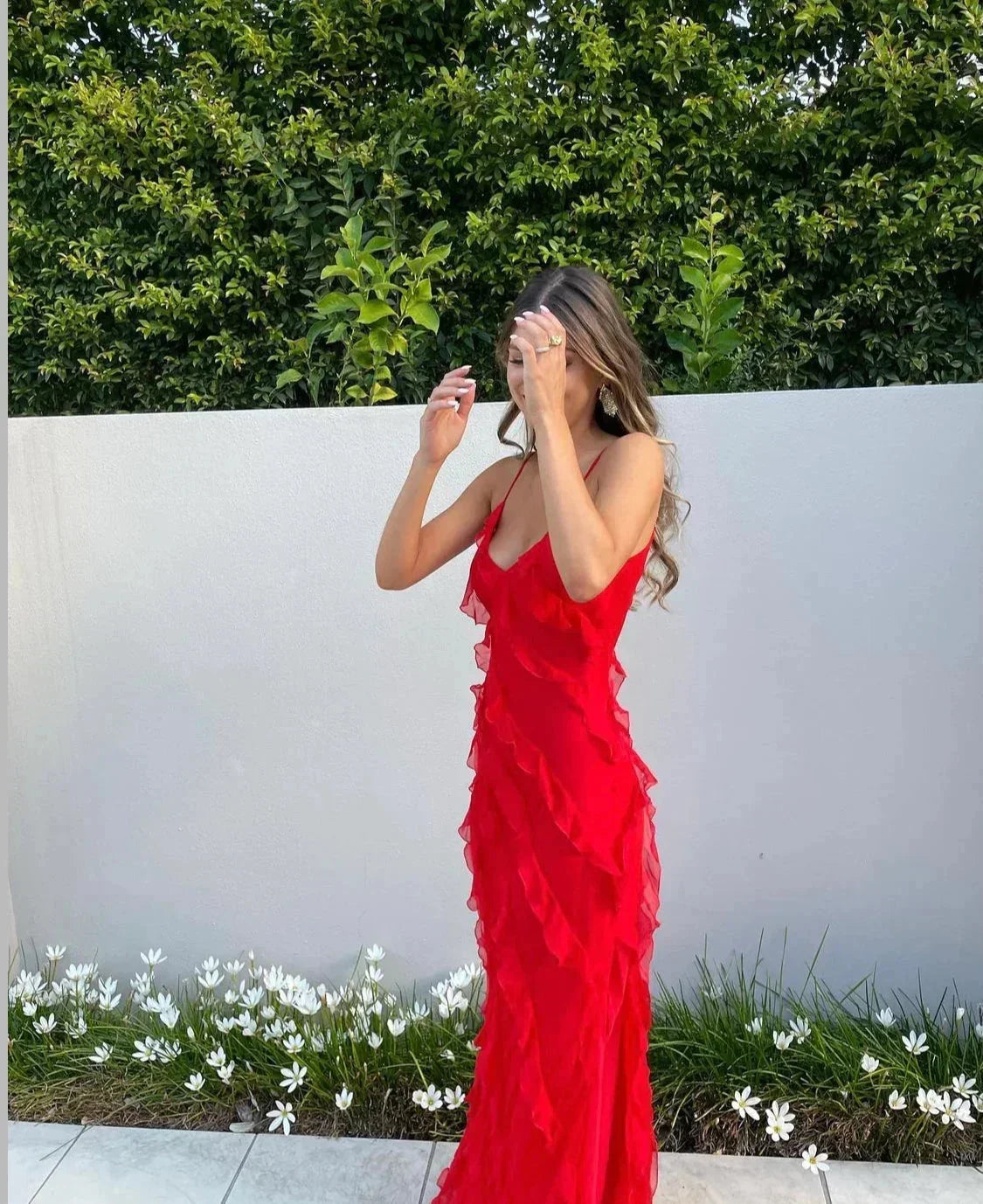 Women's Ruffle Maxi Dress with Open Back