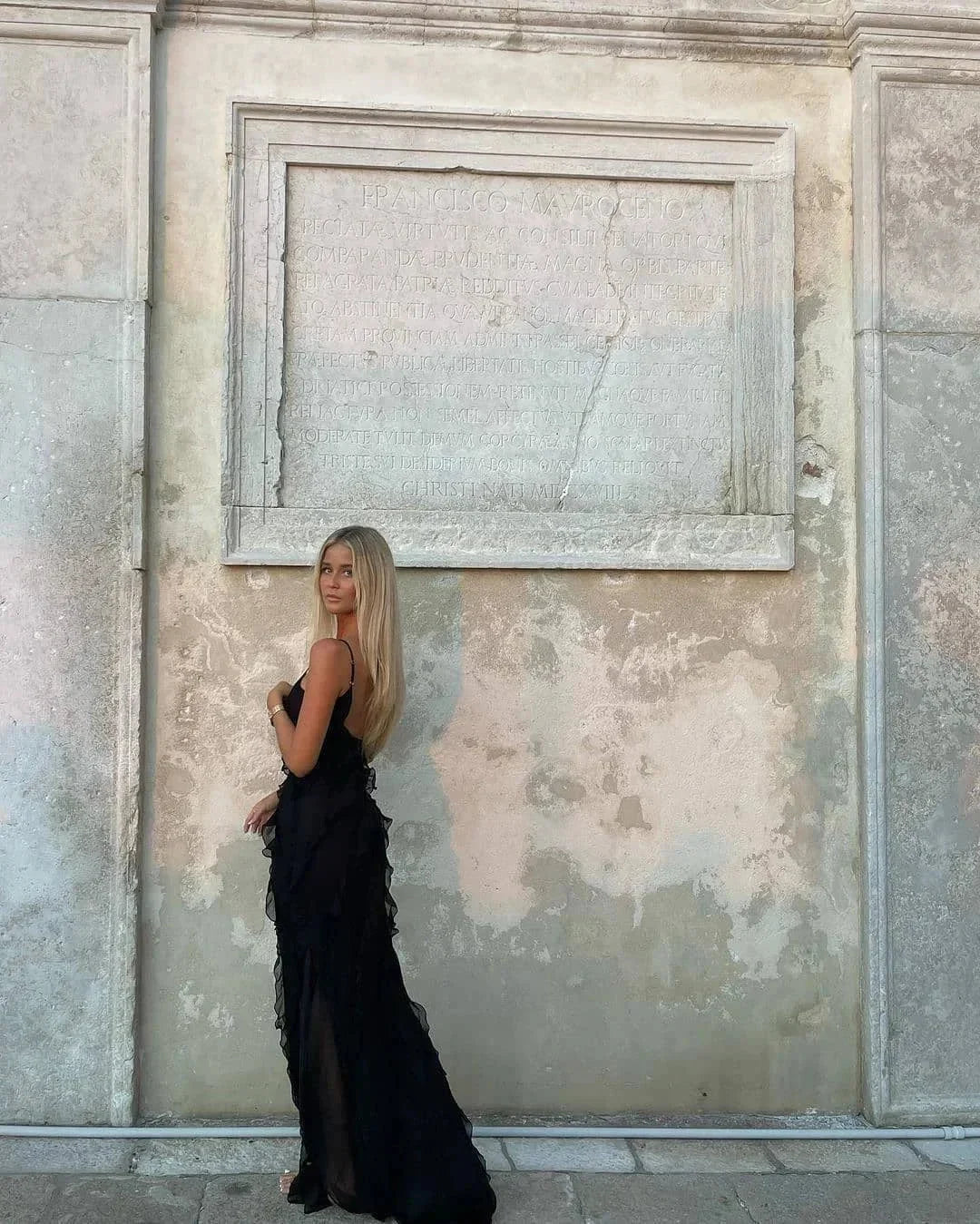 Women's Ruffle Maxi Dress with Open Back