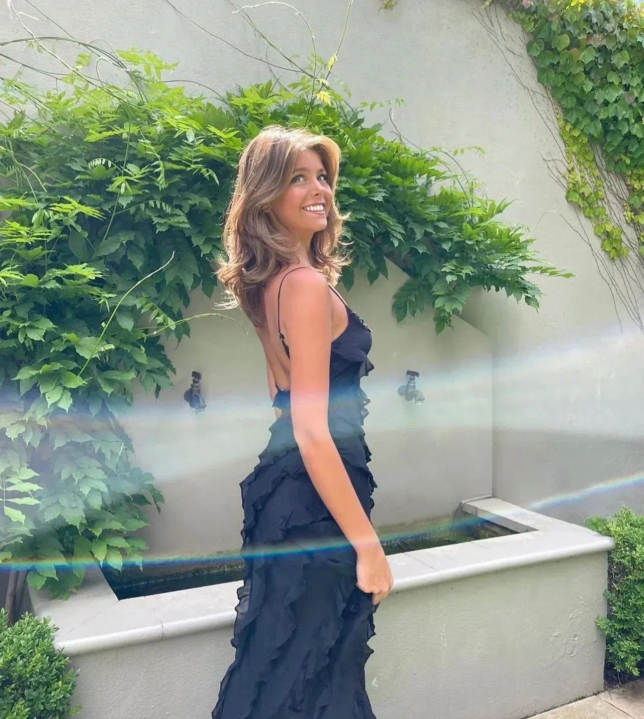 Women's Ruffle Maxi Dress with Open Back